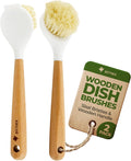 AIRNEX Wooden Dish Brush Set of 2 - Dish Brush with Handle Made of Wood & Sisal Bristles, Non Scratch Kitchen Scrub Brush for Dishes, Pots & Pans, Dish Scrubber with Plastic Free Bristles