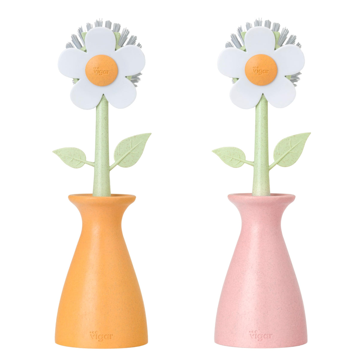 Vigar Florganic Dish Brush with Holder, Dish Scrubber, Pink